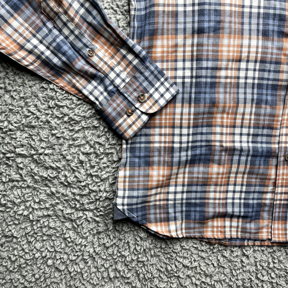Thread & Cloth Button Down Shirt Mens M Twill Orange Blue Plaid Long Sleeve - Picture 6 of 12